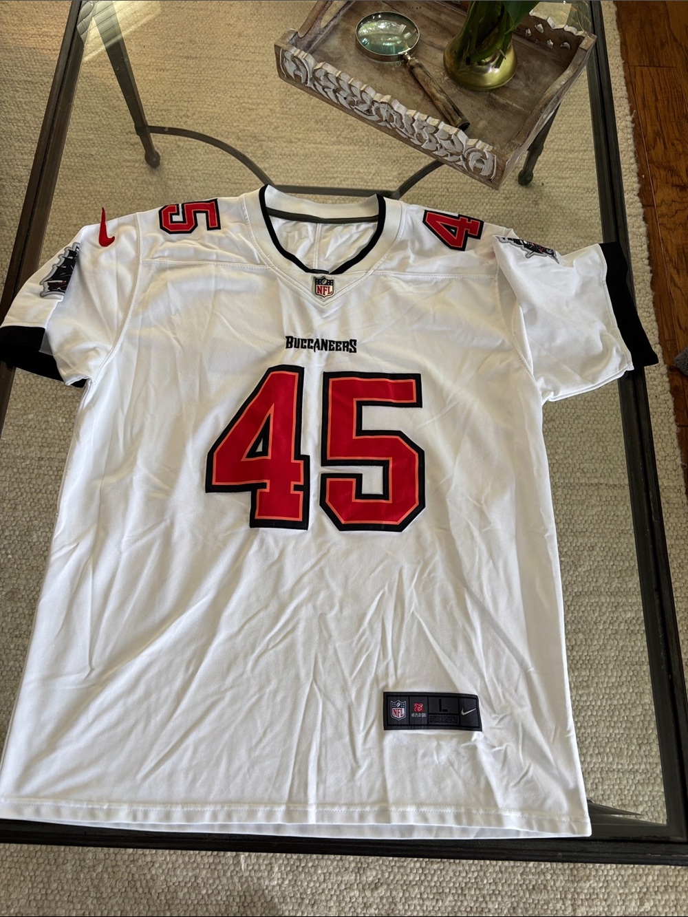 Nike White Buccaneers #45 Football Jersey with Red Trim